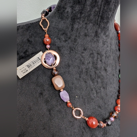 NWT Etienne Aigner Natural Stone/Peacock Pearl Gold Filled Necklace - Picture 10 of 17